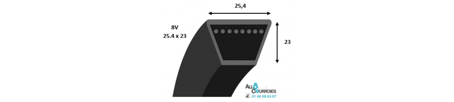 Courroie trapezoidale lisse PROFIL 8V (25,4x23 mm) | Allocourroies.com